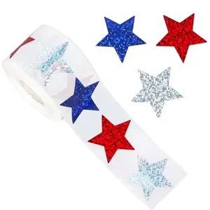 Mimeile laser patriotic star stickers roll with glitter finish for light-duty use