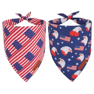 Two ADOGGYGO large dog bandanas, one with eagle and flag design, one with stars