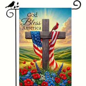 BlissYard 4th of July Christian garden flag double-sided cross American flag God Bless America