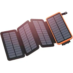 Hiluckey 25000mAh orange-black solar power bank with 4 foldable solar panels