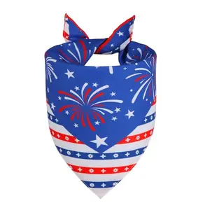 WoffBow patriotic dog bandana with fireworks and stars print, tied on a dog