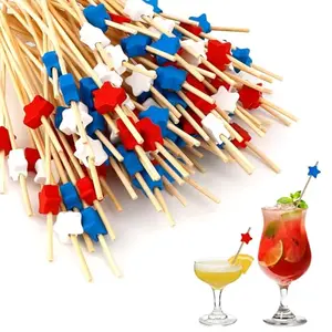 100 red, white, and blue star toothpicks on a charcuterie board