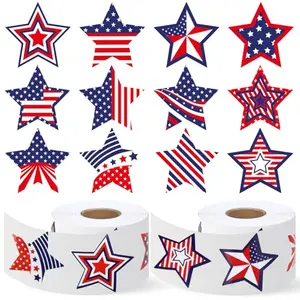 DECYOOL 800 pcs patriotic star stickers roll with 12 patterns for high-volume order sealing