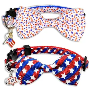 Pohshido two cat collars with star prints, stripe designs, and cute patriotic charms