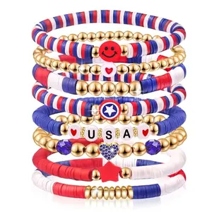 lakayfimily patriotic bracelets with smiley faces and USA letter beads