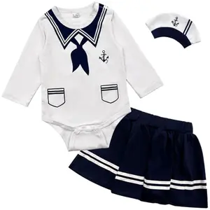 Xuomuen baby girl sailor outfit with bodysuit, skirt, and cap