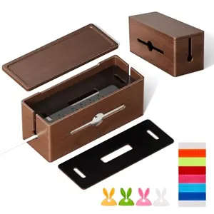 HomeBliss extra large double layer wooden cable management box in brown with divider