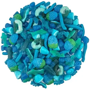 Jar of blue raspberry sour gummy candies