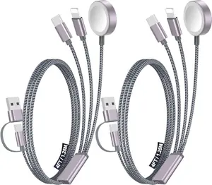 XIWXI 2-pack 3-in-2 charging cable with USB-A/USB-C input and Apple Watch, USB-C, Lightning outputs