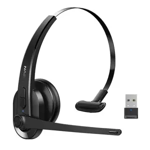 LEVN single-ear wireless headset with microphone, USB dongle, and mute button for call center