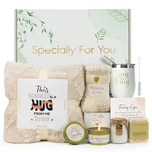 Fyroax sympathy gift basket with plush blanket, tumbler, candle, and bath salts