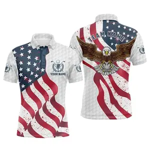 Eagle American Flag custom golf polo shirt with moisture-wicking fabric and 3D eagle design, white