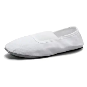 MSMAX white canvas gymnastic shoes for kids with suede sole and wide elastic