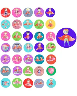 Small superhero stickers on party favor bags
