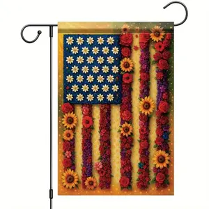 Starlit Patio Patriotic Floral Garden Flag with daisies and sunflowers