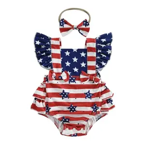 Baby girl in sleeveless ruffle 4th of July romper