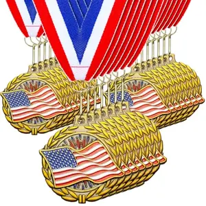 Loetere 30 pack gold patriotic medals with American flag design and ribbons