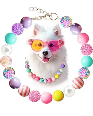 KUDES Bubblegum Dog Collar Necklace with oversized colorful beads
