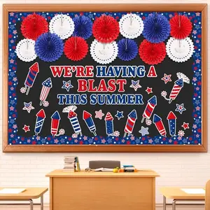 Gilprop patriotic bulletin board set with 3D paper fans, flags, and fireworks on display