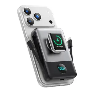 APHUWJ 10800mAh magnetic portable charger with built-in cables and LCD display