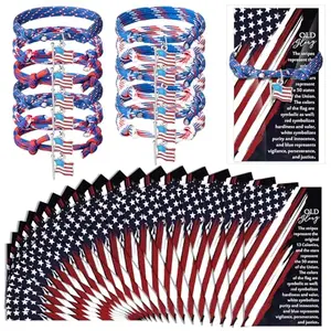Liliful handwoven patriotic bracelets with American flag charm and inspirational cards