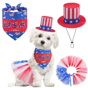 SCENEREAL 4th of July dog tutu outfit with hat for small dogs