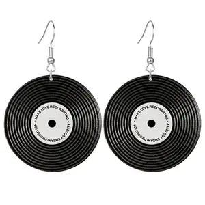 Black and red acrylic vinyl record dangle earrings for music lovers