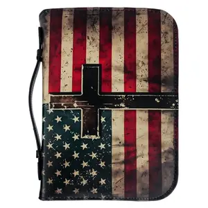 WUDUTOP American Flag Bible Cover in extra large, showing faux leather finish and magnetic pocket