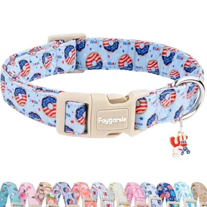 Faygarsle blue flag donut pattern dog collar