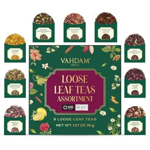 VAHDAM Exotic Loose Leaf Tea Sampler Box with 9 Floral & Fruity Blends