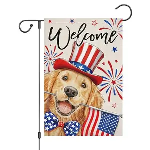 Louise Maelys golden retriever dog patriotic stars and stripes garden flag double-sided