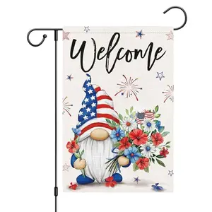 Louise Maelys double-sided floral gnome patriotic garden flag