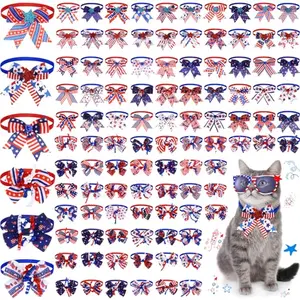 Huhumy 100 Pcs 4th of July Dog Bow Tie Collar Bulk
