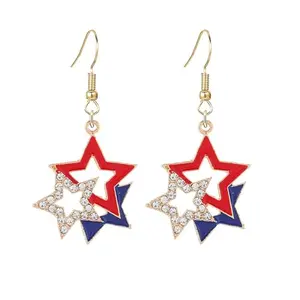 Gold-tone flip flop shaped dangle earrings with red, white, and blue enamel and crystal accents