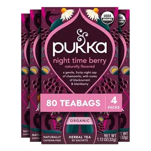 Pukka Night Time Berry Organic Herbal Tea Gift Set, 80 tea bags, sleep tea with chamomile, lavender, and elderberry