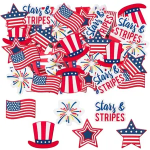 Simple patriotic shoe charms in red, white, and blue with repetitive flag and star designs
