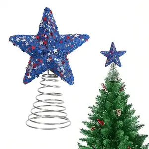 kakina CMSX red white and blue glitter patriotic star tree topper on a table