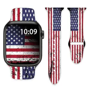 QLIEERE patriotic 4th of July silicone Apple Watch band with double buckle