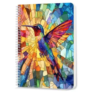 Colorful hummingbird design spiral notebook with double-wire binding