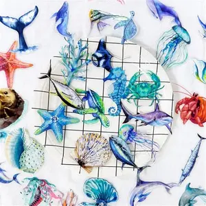 ZHAOWEIPRO ocean animal stickers with fish, turtles, and jellyfish in transparent waterproof vinyl