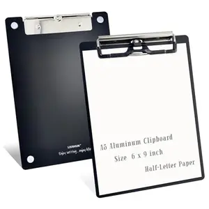 Black LIUSHUN aluminum magnetic clipboard hanging on a hook with work orders