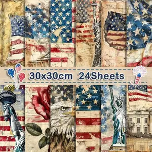 Retro-style patriotic scrapbook paper with distressed stars and stripes on 12x12 sheets.