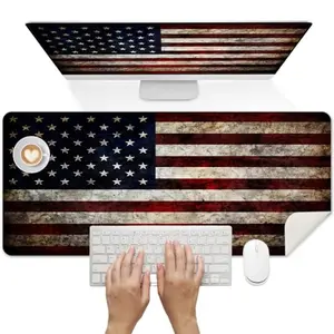 PU leather American flag desk mat with non-slip suede backing
