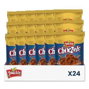 Box of 24 individual Choczels milk chocolate coated pretzel packs
