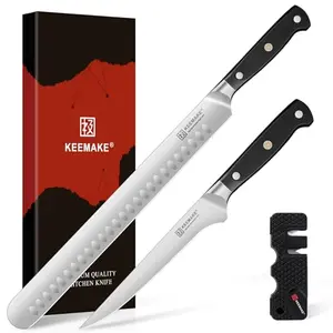 KEEMAKE 2-piece brisket knife set with 12-inch slicing knife and 7-inch boning knife plus sharpener