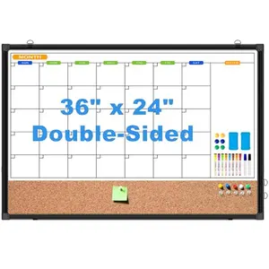 CALENBO double-sided dry erase calendar and cork board combo, 36 x 24 inches, black aluminum frame