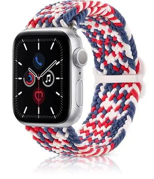 Braided red, white, and blue Apple Watch band with American Dream design