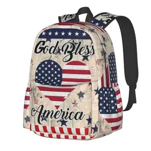 American flag print laptop backpack with multiple pockets