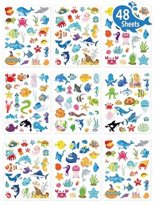 LINAYE ocean stickers pack with colorful marine animals including whales, crabs, and turtles