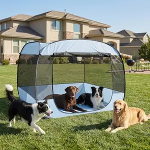 EighteenTek XLarge popup dog tent set up in a campground with green grass